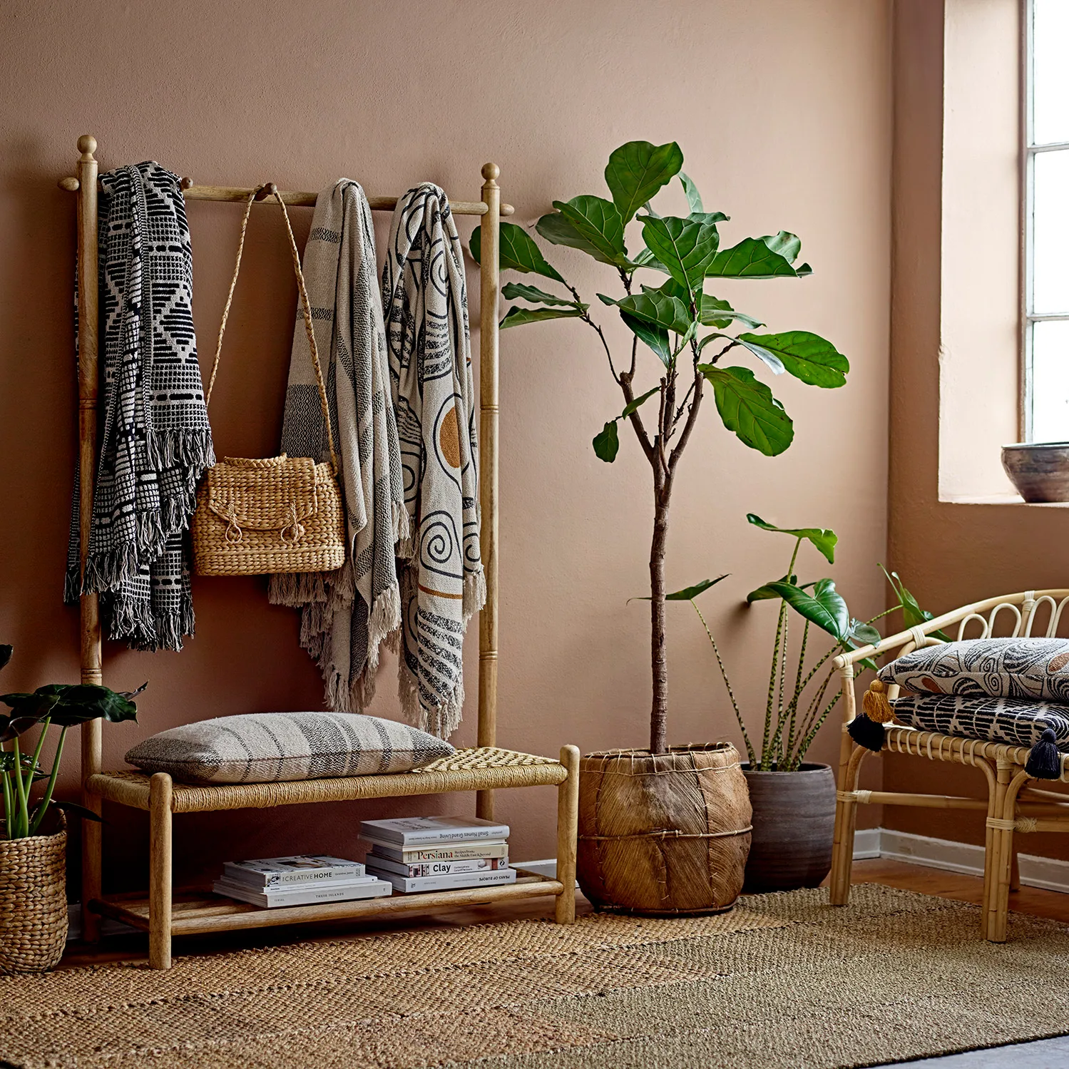 Bloomingville plaid stribet 130x160 cm, Grøn Bloomingville