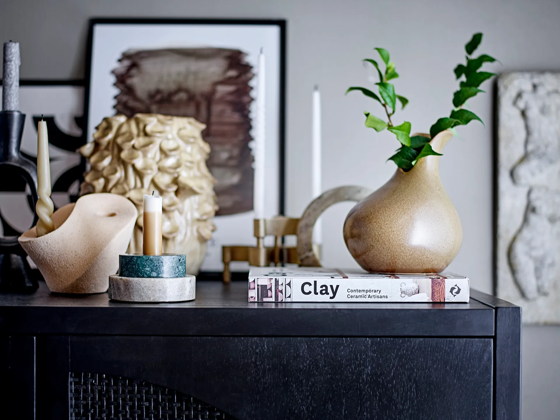 Dalin lysestage Ø10 cm, Grøn marmor Bloomingville