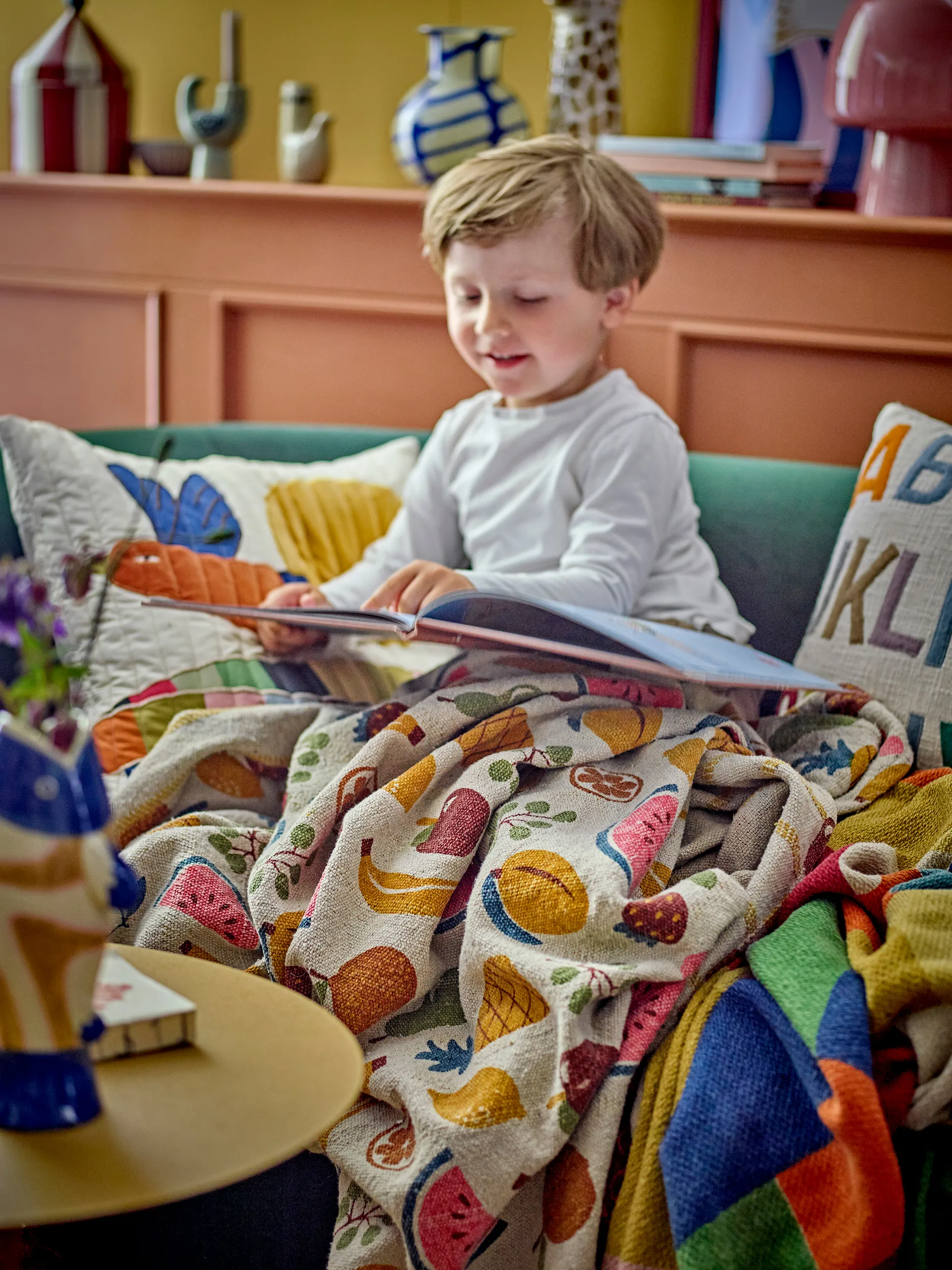 Fruitta bomuldsplaid 160x130 cm, Gul Bloomingville