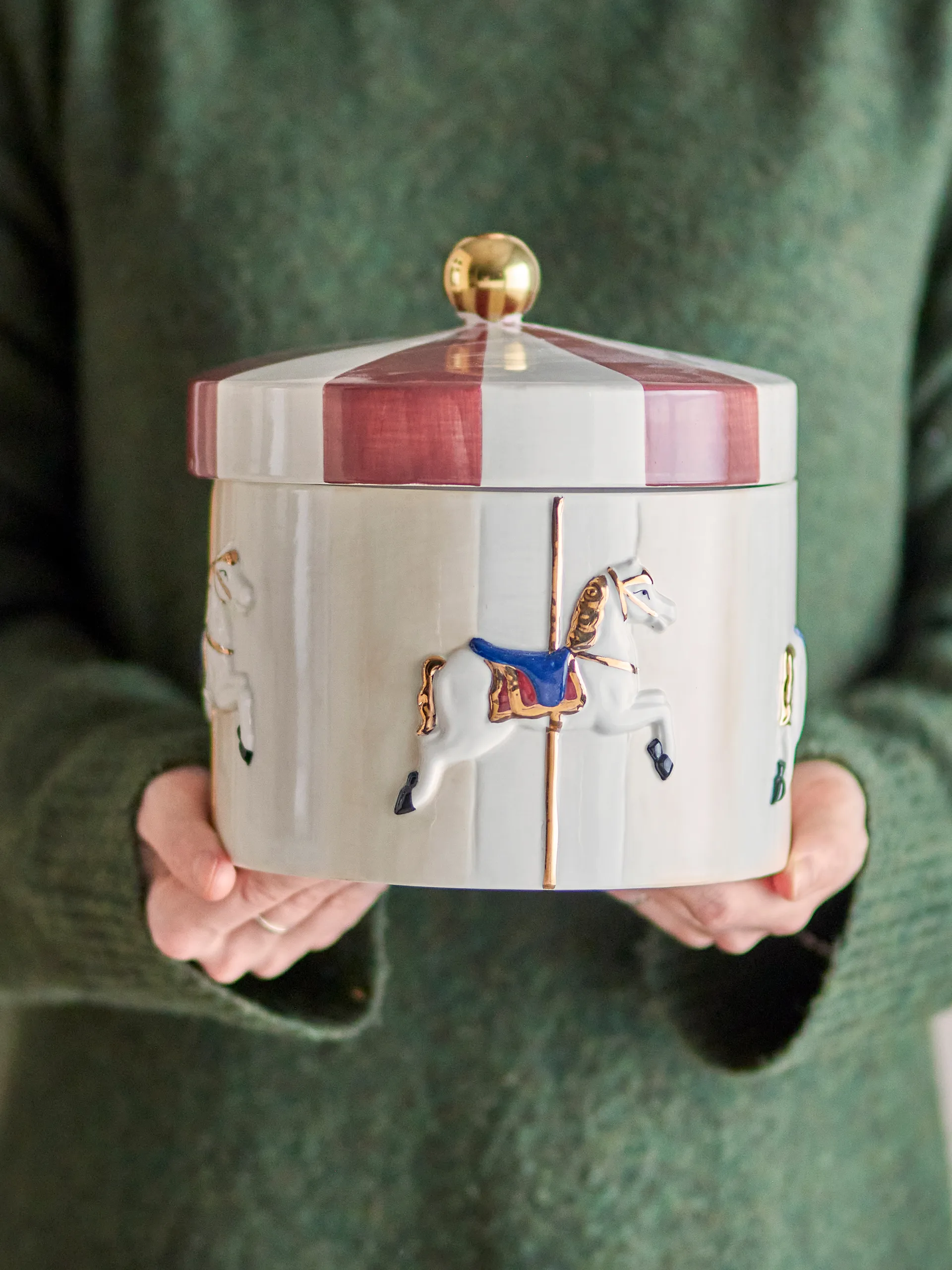 Merry-go-round krukke med låg Ø19,5x20,5 cm, Rød-hvid Bloomingville