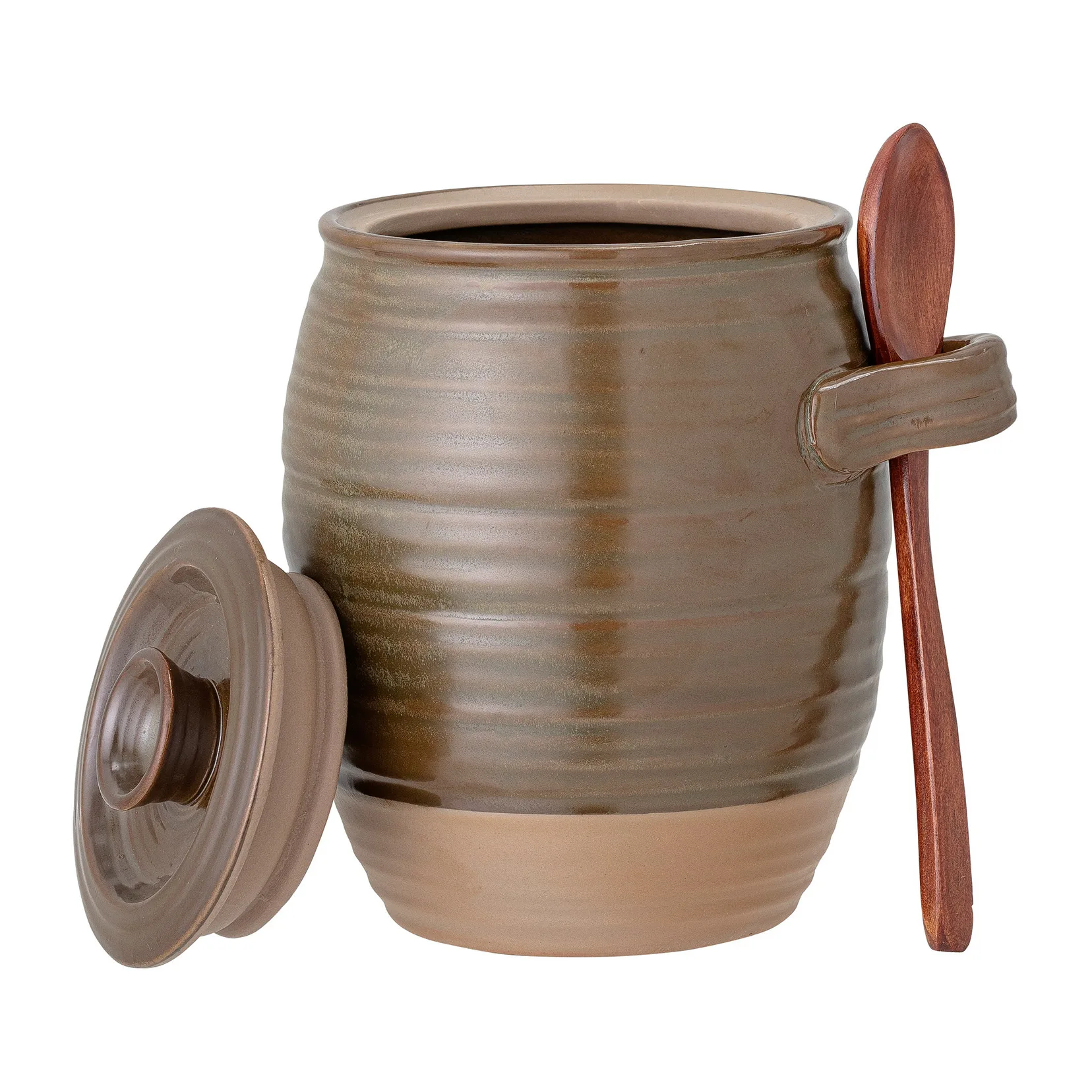 Moss opbevaringskrukke med låg og ske 14 cm, Grøn/Brun Bloomingville