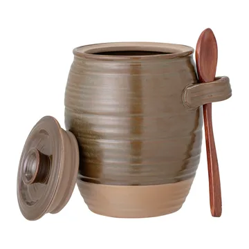 Moss opbevaringskrukke med låg og ske 14 cm - Grøn/Brun - Bloomingville