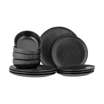 Neri servisset 12 dele - Sort - Bloomingville