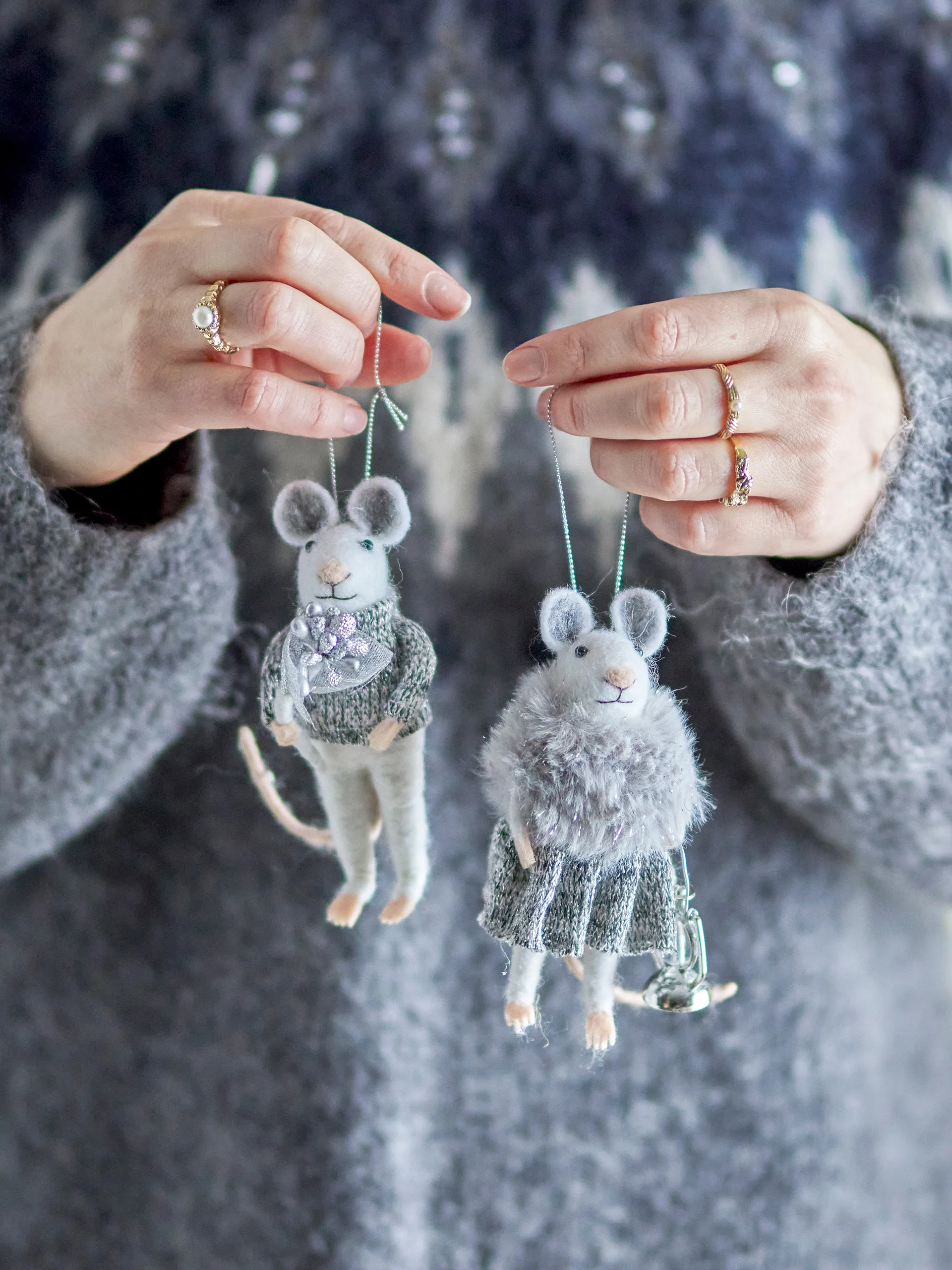 Peo juleophæng mus 2 dele, Hvid-grå Bloomingville