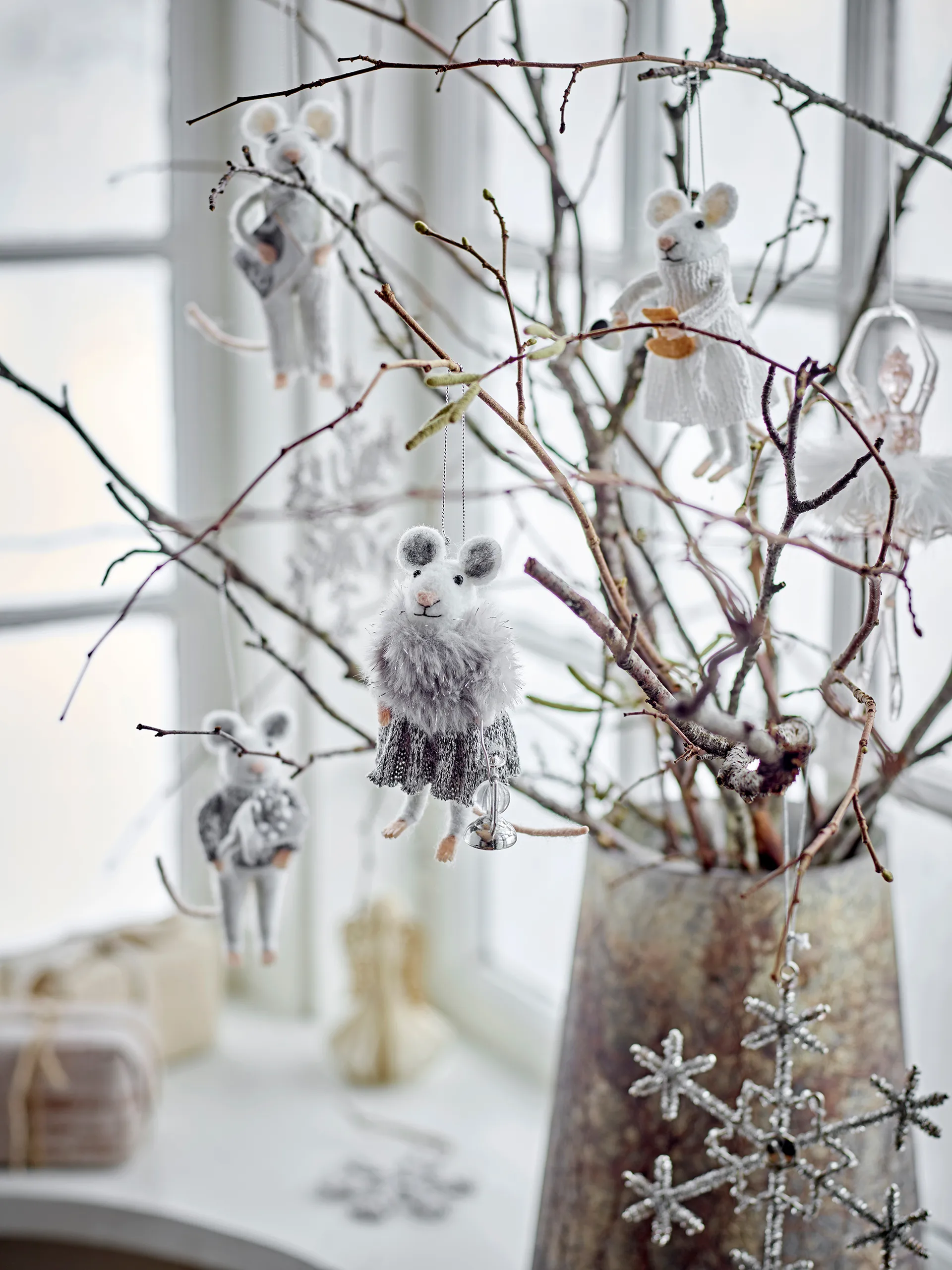 Peo juleophæng mus 2 dele, Hvid-grå Bloomingville