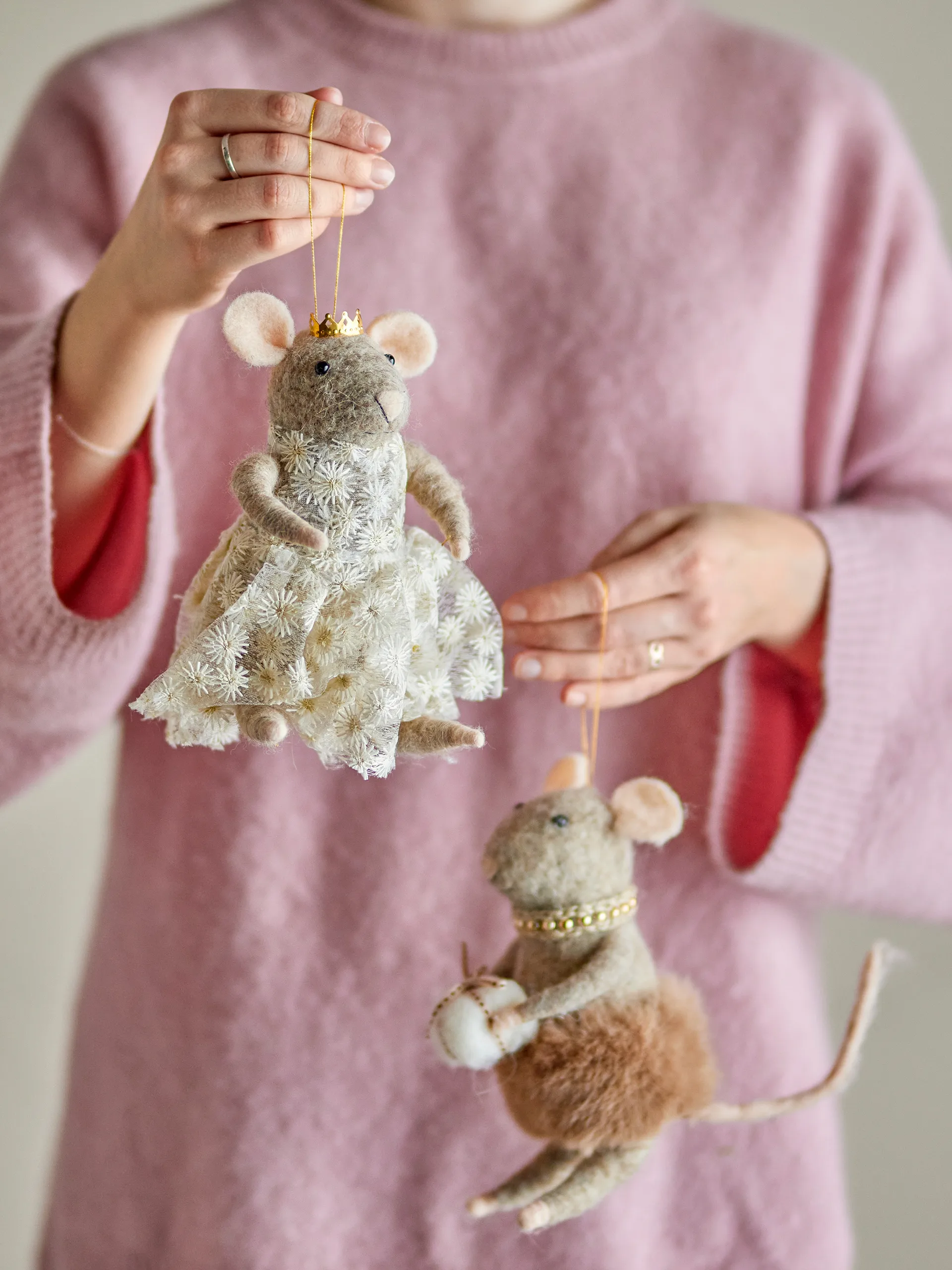 Peo juletræspynt uld 2 dele, Brun, høj Bloomingville