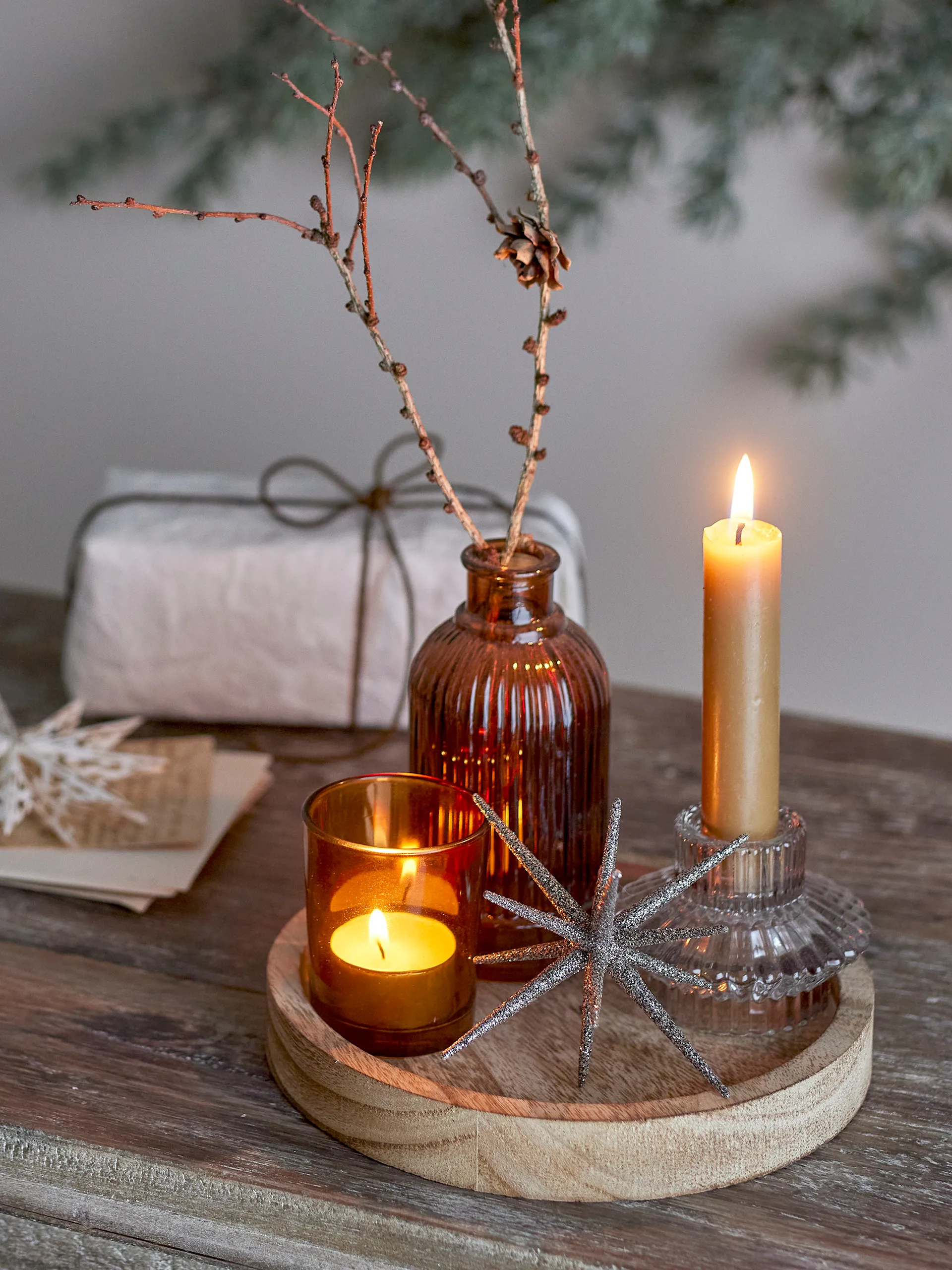 Sanga bakke rund med pyntegenstande 6 dele, Guld Bloomingville