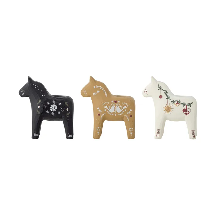 Siffer lysestage - Sort-brun-hvid, 3 dele, 10 cm - Bloomingville