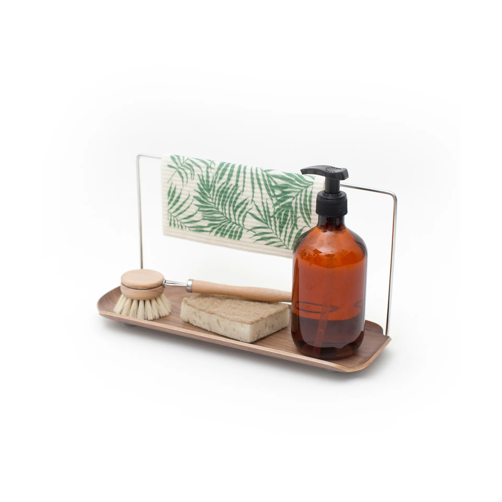 LEAF opvaskebakke med kludholder, Valnød-rustfrit stål Bosign