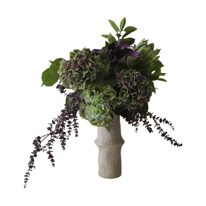 Aubergine Bloom kunstig buket - Kalla-hortensia-kongeprotea, 106 cm, 12 stk - Botané