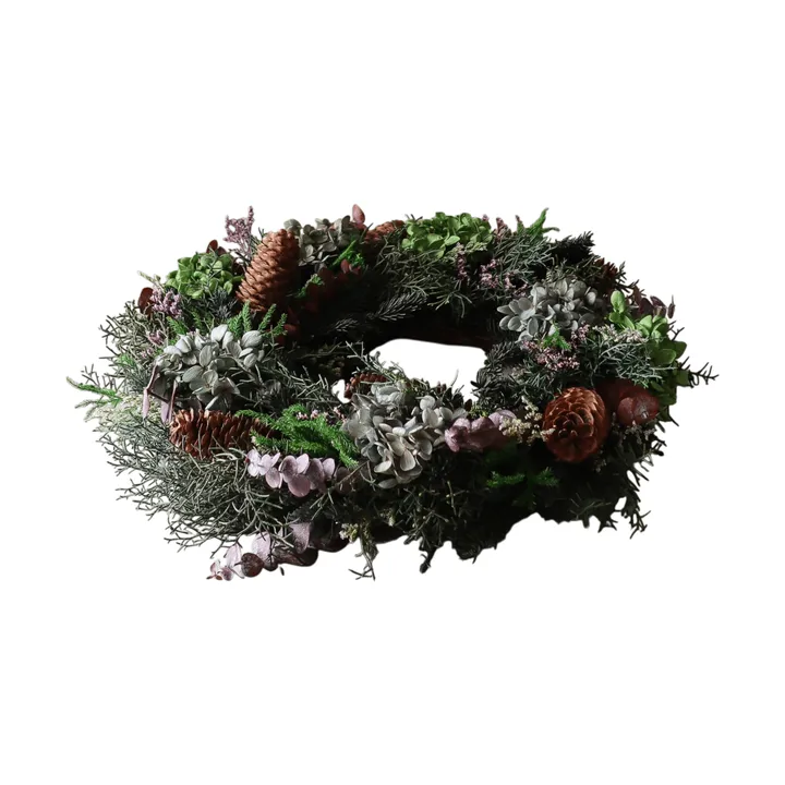 Botanical Forest Wreath blomsterkrans - Hortensia-eukalyptus-grangrene-kogler, Ø40 cm - Botané