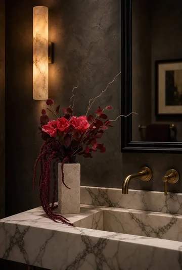 Deep Bloom kunstig buket - Amaryllis, eucalyptus, amarant, grene, 120 cm - Botané