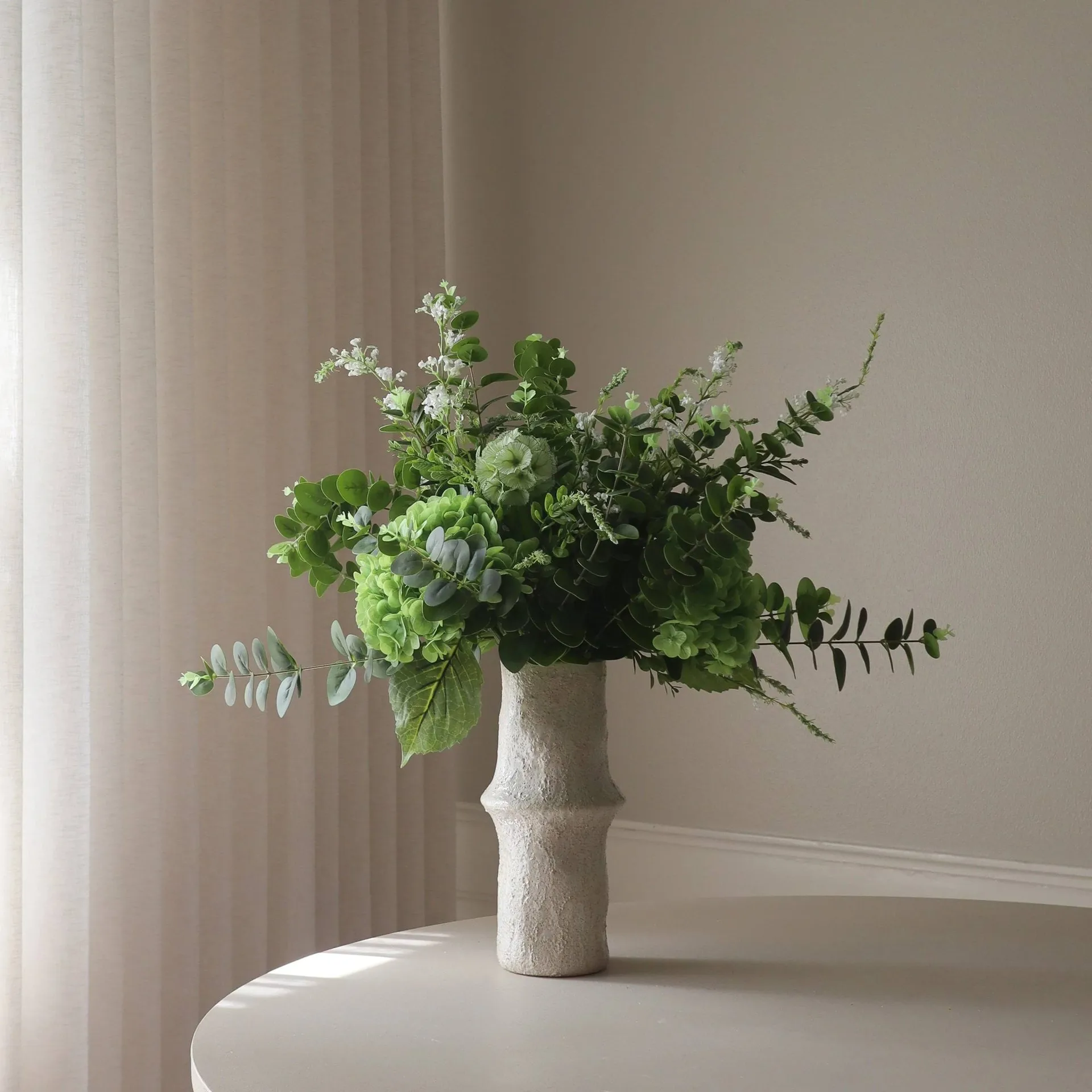 Deep Green kunstig buket, Hortensia-vildblomster-eukalyptus-væddkvist 15 stk Botané