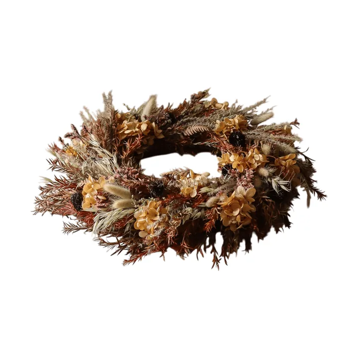 Golden Meadow Wreath blomsterkrans - Hortensia-tørret græs-bregne-hareører, Ø40 cm - Botané