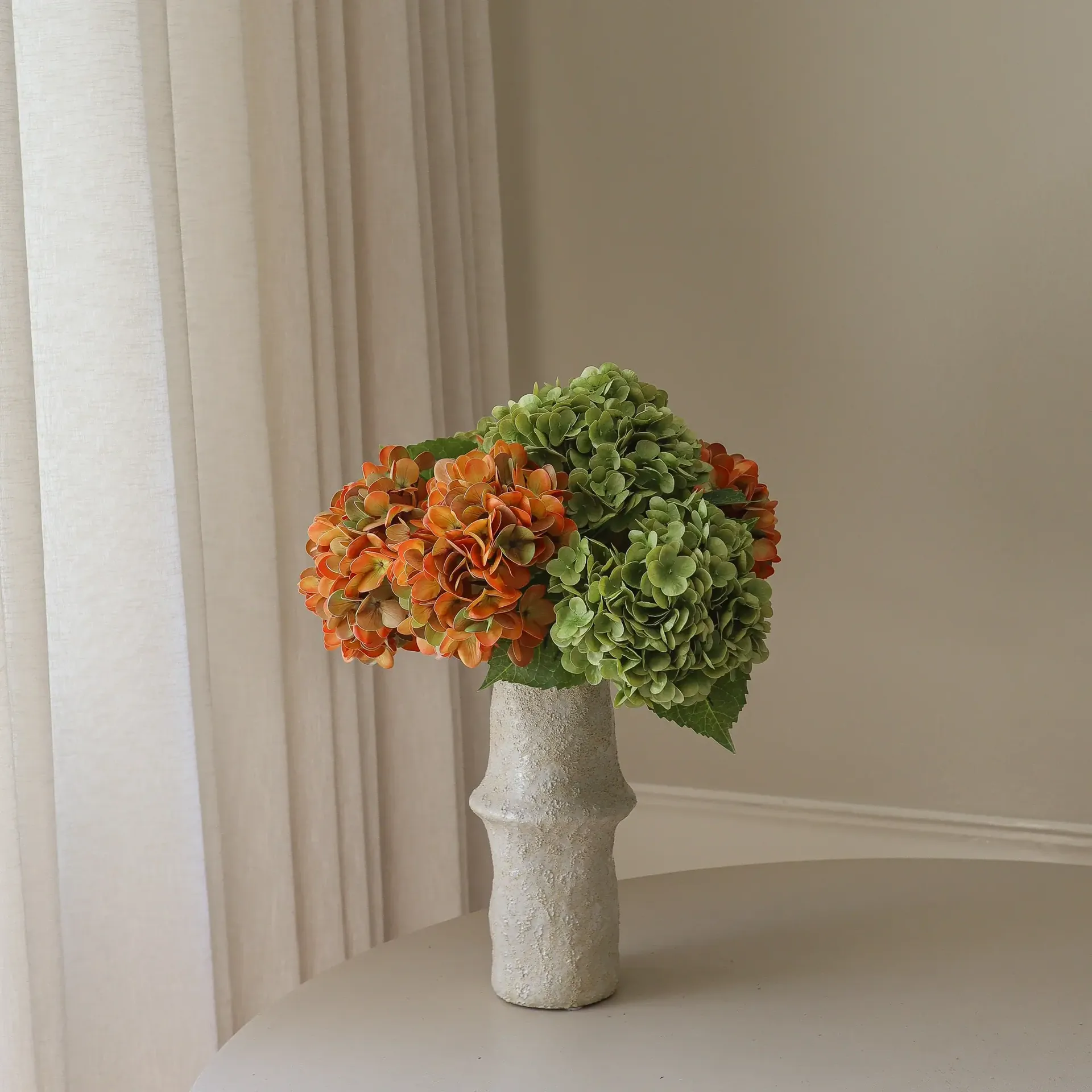 Hortensia kunstig buket, Kobber, 60 cm, 7 stk. Botané