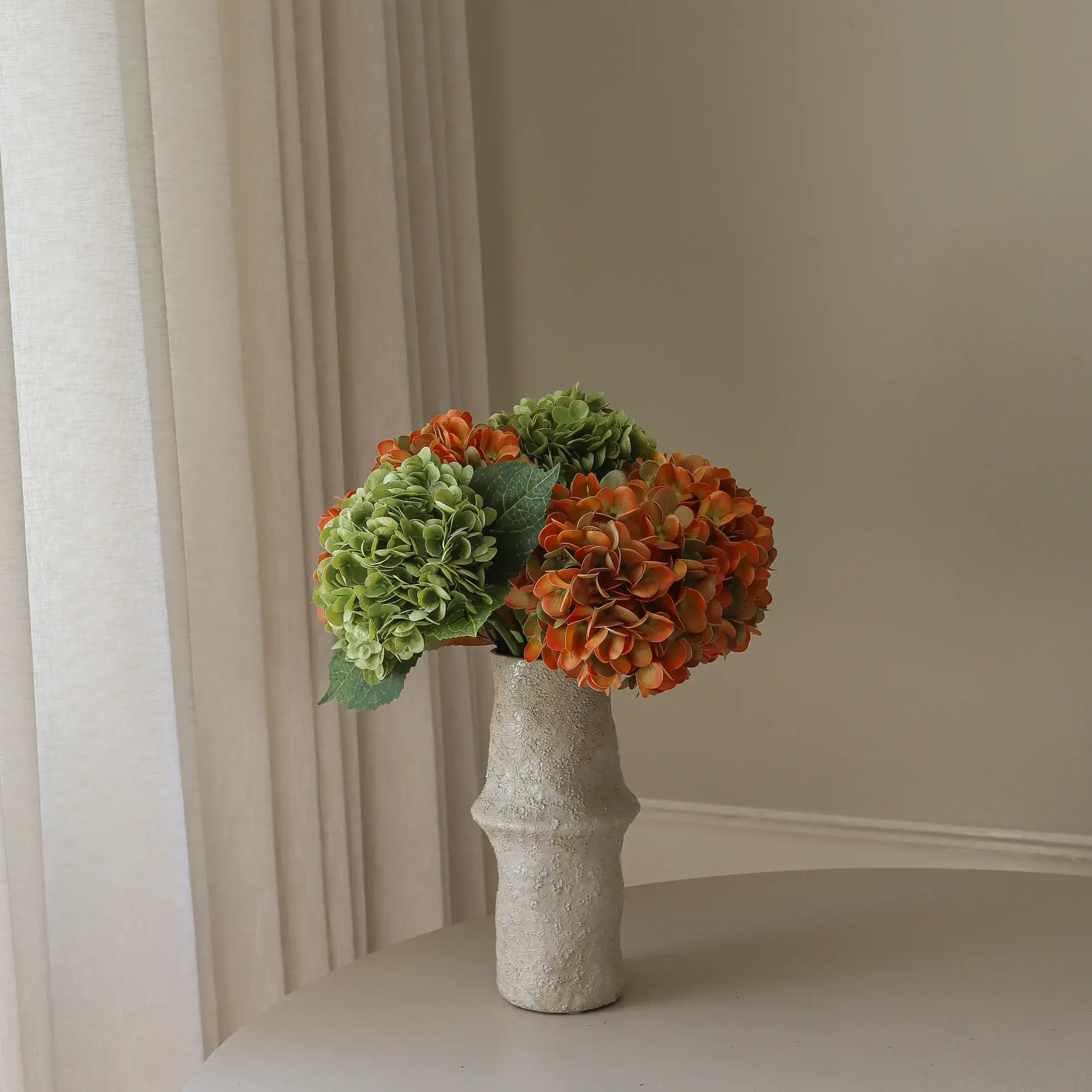 Hortensia kunstig buket, Kobber, 60 cm, 7 stk. Botané
