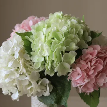 Hortensia kunstig buket - Rosa-hvid-grøn, 7 stk - Botané