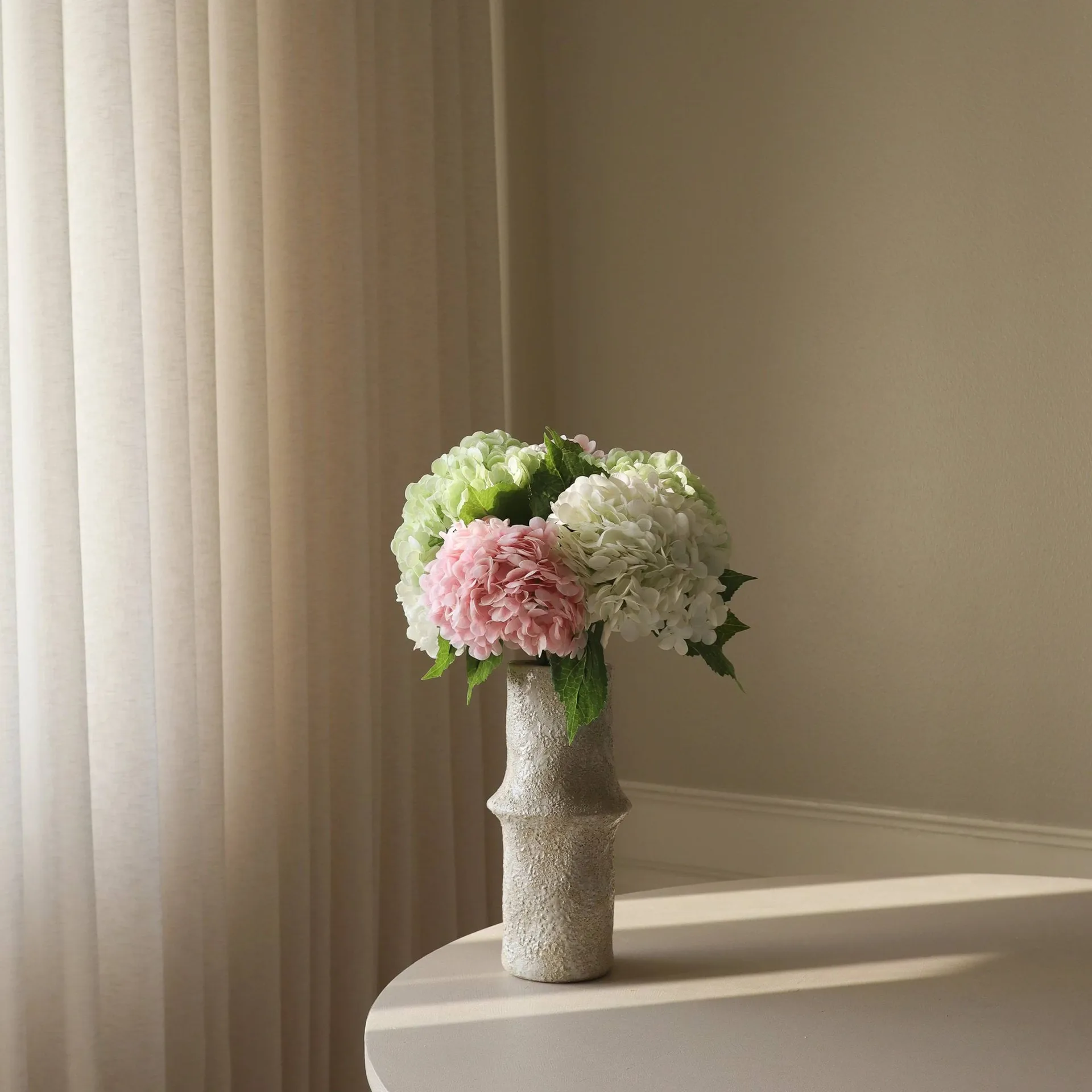 Hortensia kunstig buket, Rosa-hvid-grøn, 7 stk Botané