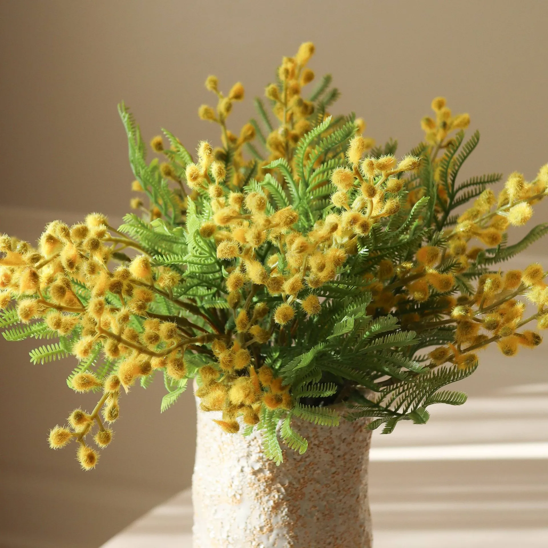 Mimosa kunstig buket, Mini, gul 10 stk Botané