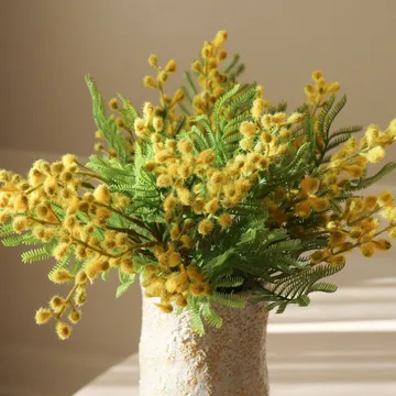 Mimosa kunstig buket - Mini, gul 10 stk - Botané