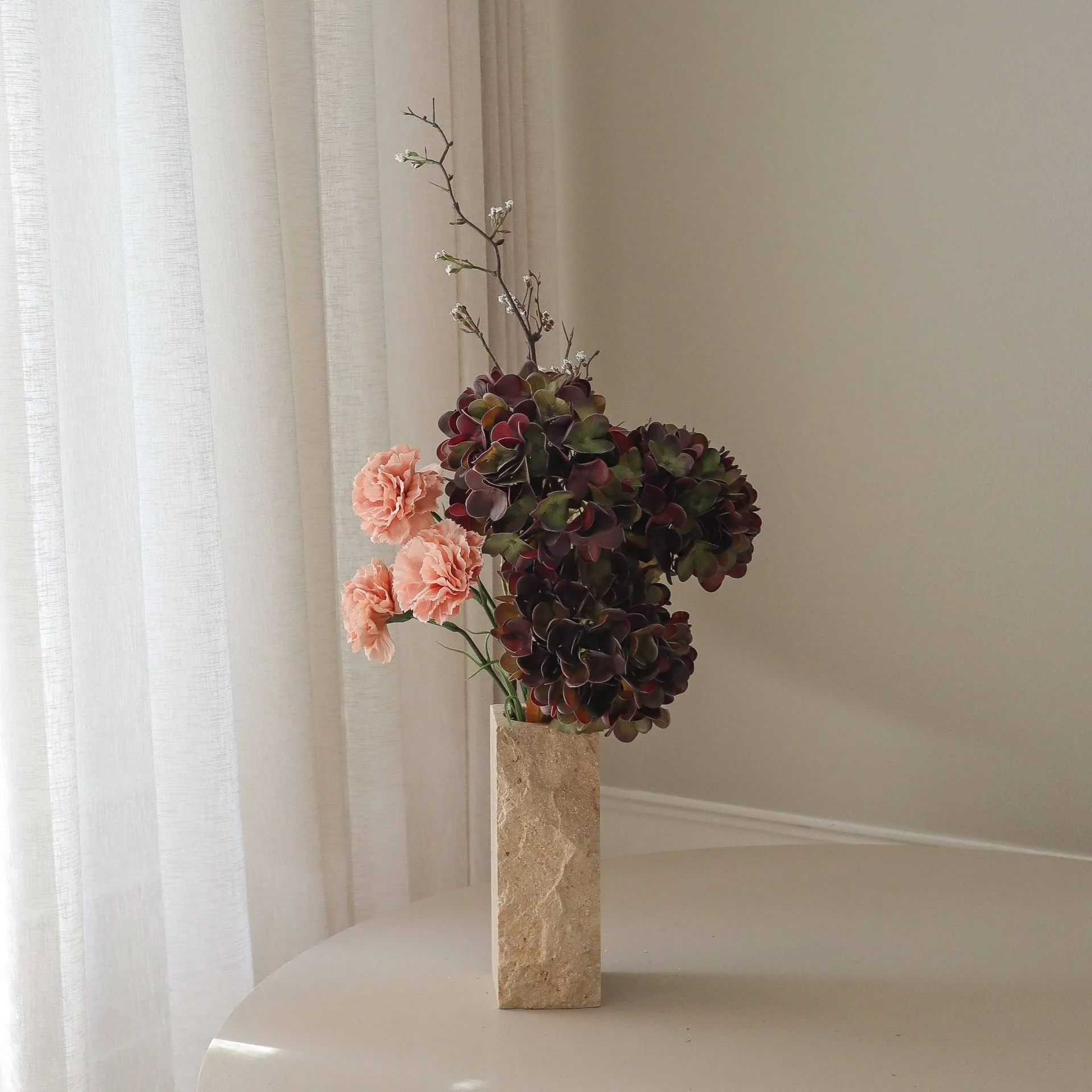 Moody blush kunstig buket, Hortensia, nellike, kvist, 97 cm Botané
