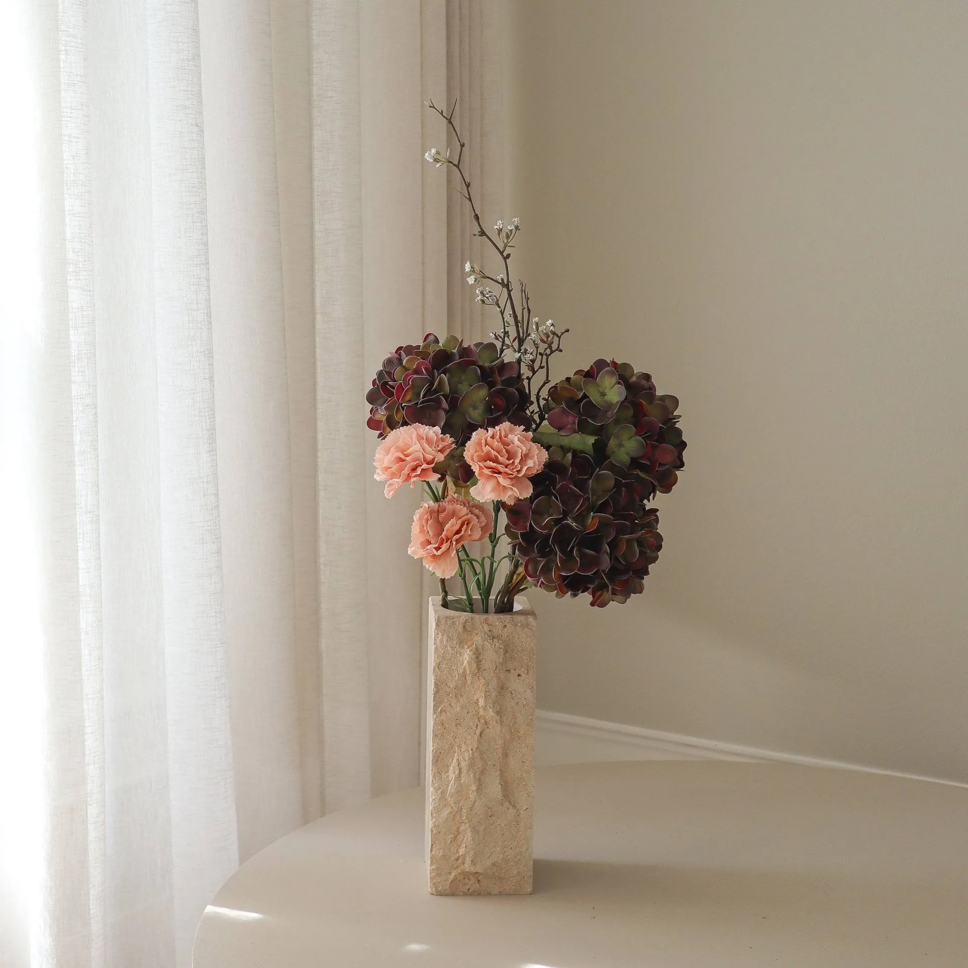 Moody blush kunstig buket, Hortensia, nellike, kvist, 97 cm Botané