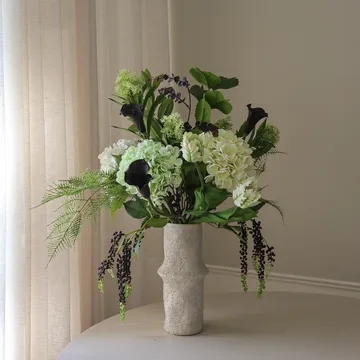 Moonlit Garden kunstig buket - Hortensia-papegøjetulipan-kalla, 106 cm, 17 stk. - Botané
