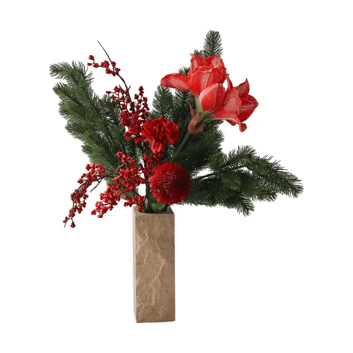 Red spritz kunstig buket - Amaryllis, nellike, bærris, grangrene, 72 cm - Botané