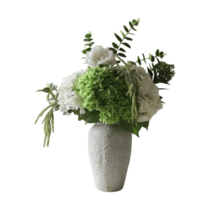Smashed Avocado kunstig buket - Hortensia-pion-amarant-skimmiabær-eukalyptus 12 stk - Botané