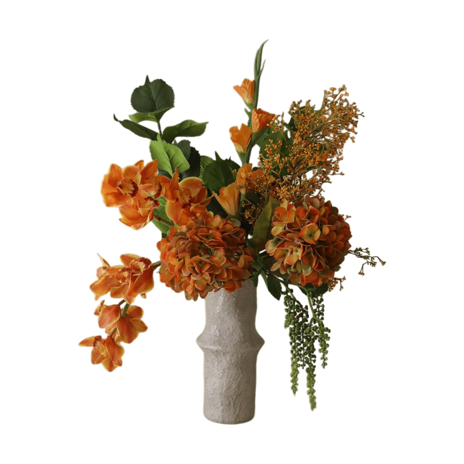 The Orangery kunstig buket, Cymbidiumorkidé-gladiolus-hortensia, 85 cm, 10 stk Botané