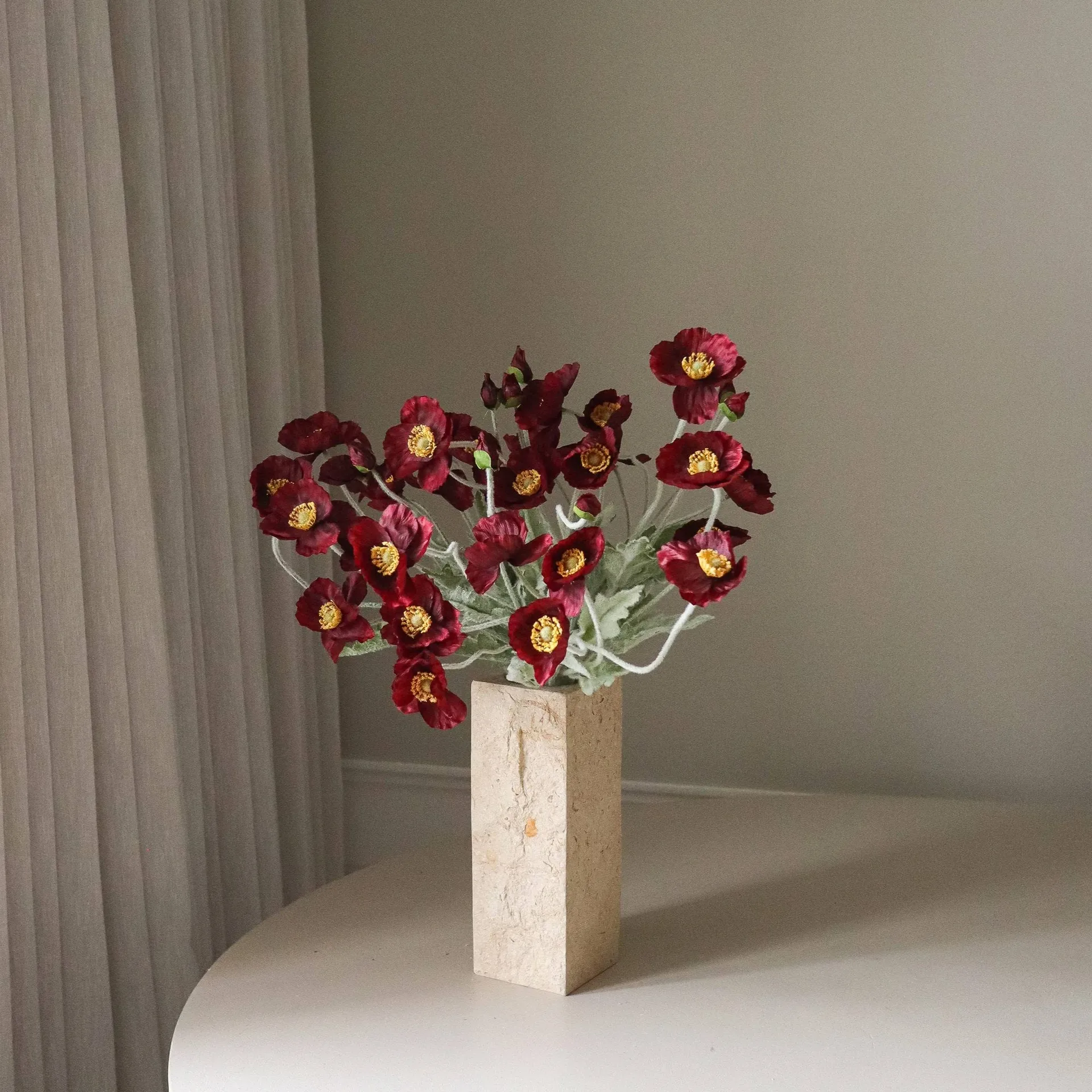 Vallmo kunstig buket, Burgundy, 56 cm, 10 stk Botané