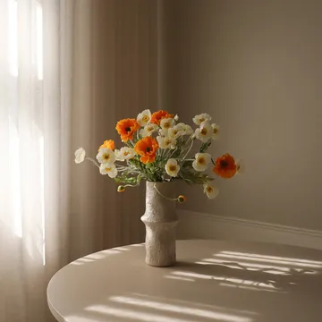 Vallmo kunstig buket - Daylight, hvid-orange - Botané