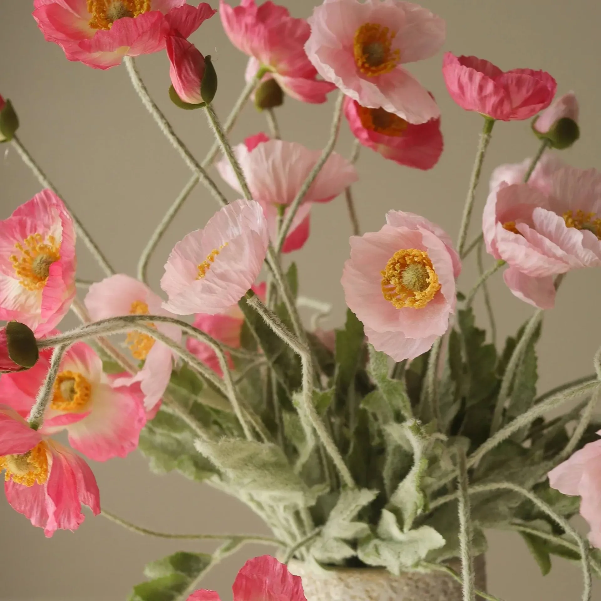 Vallmo kunstig buket, Pink Pursuit, lyserød-rosa, 10 stk Botané