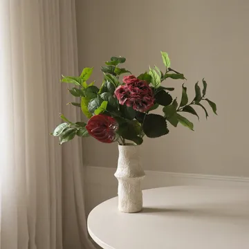 Velvet rouge kunstig buket - Hortensia-rød anthurium 6 stk - Botané