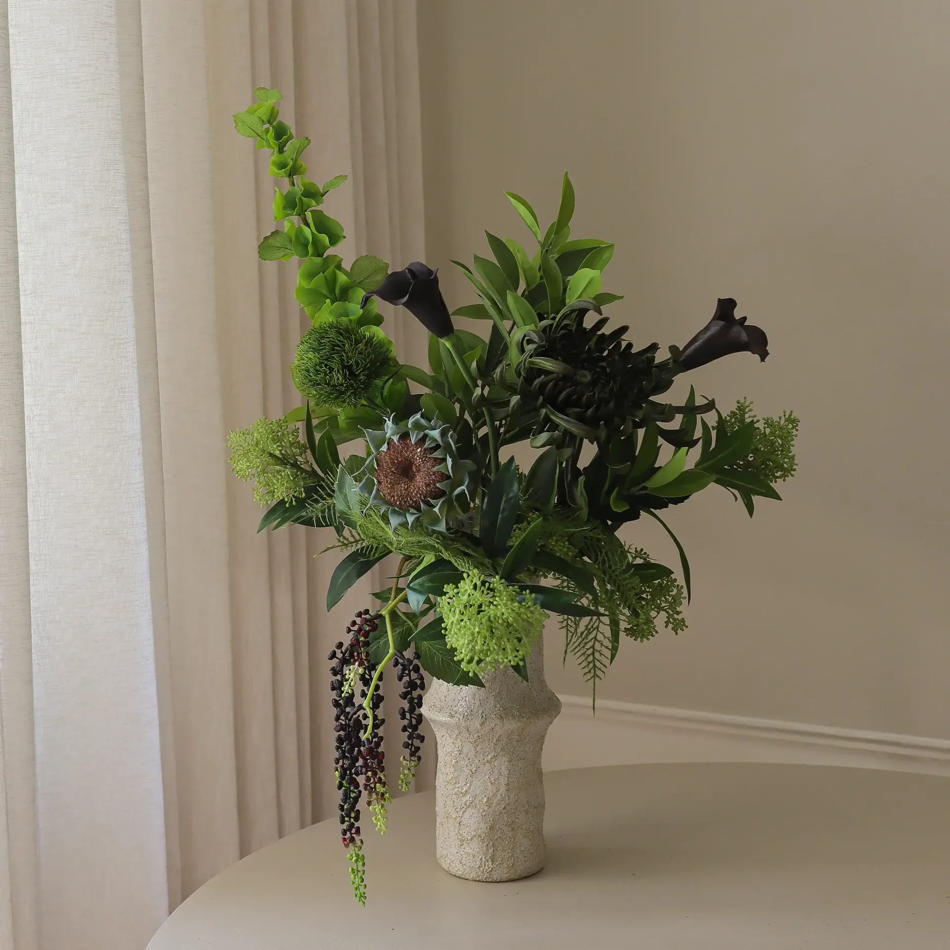 Verdant Noir kunstig buket, Kalla-spindelkrysantemum-efterårssolsikke, 92 cm, 13 stk. Botané