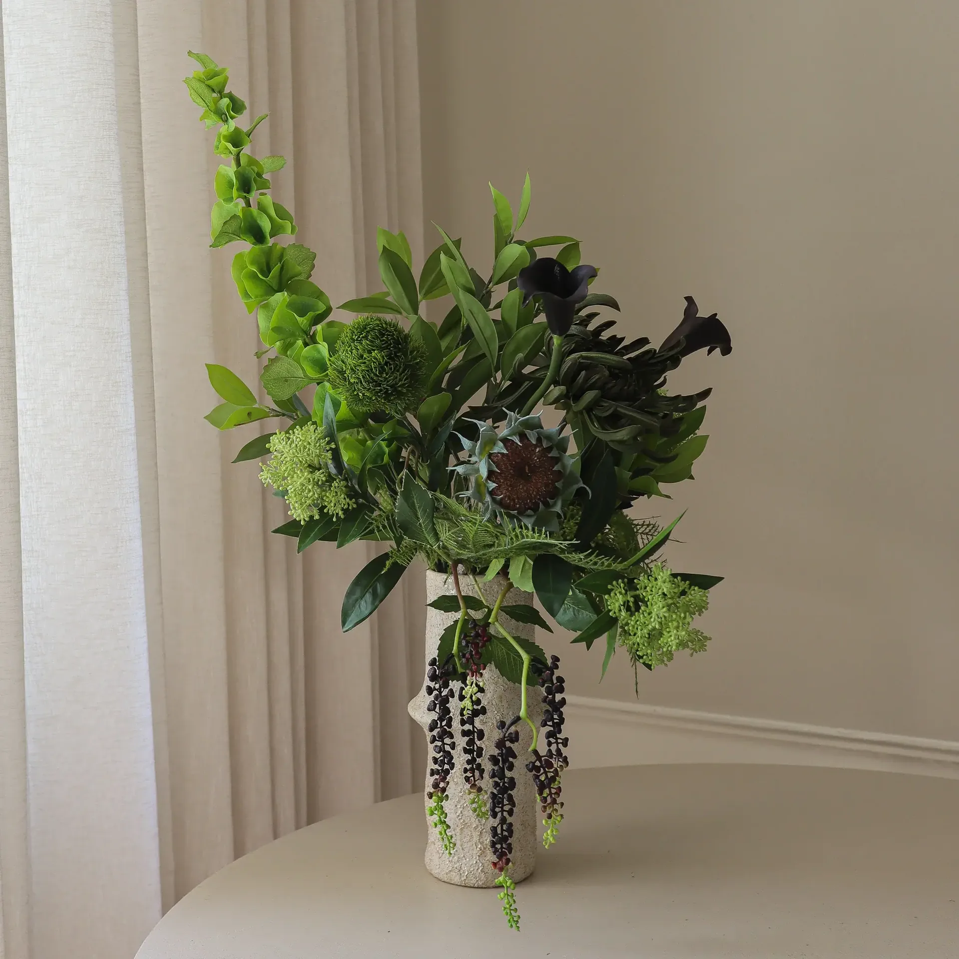 Verdant Noir kunstig buket, Kalla-spindelkrysantemum-efterårssolsikke, 92 cm, 13 stk. Botané