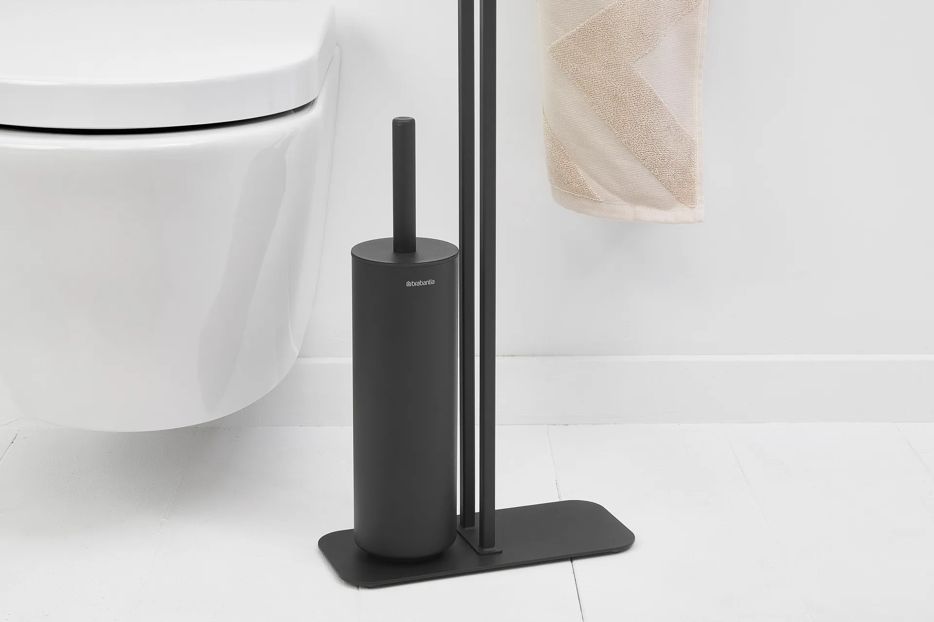 MindSet toiletbørste med hylde og holder, Mineral Infinite Grey, silicone Brabantia