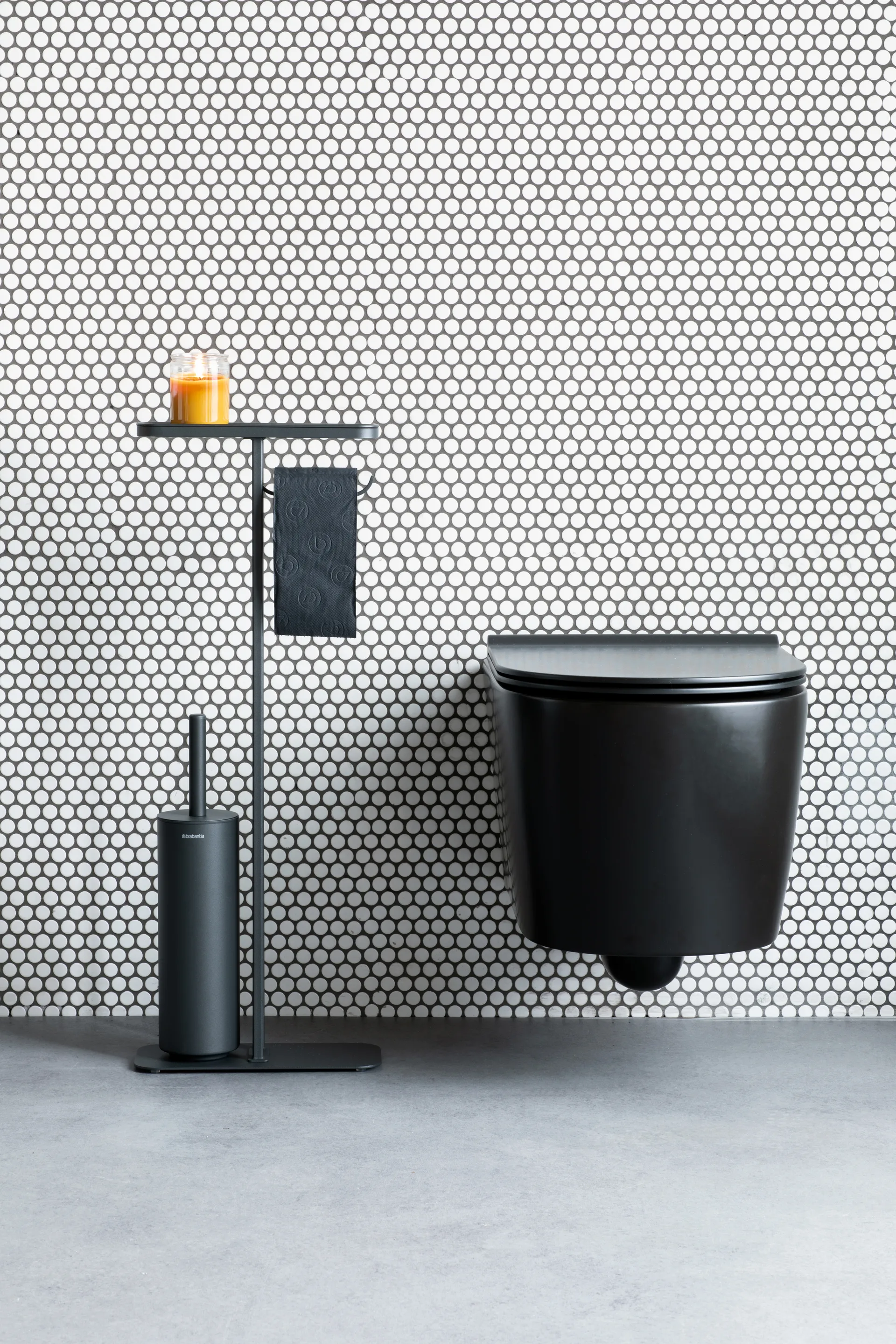 MindSet toiletbørste med hylde og holder, Mineral Infinite Grey, silicone Brabantia
