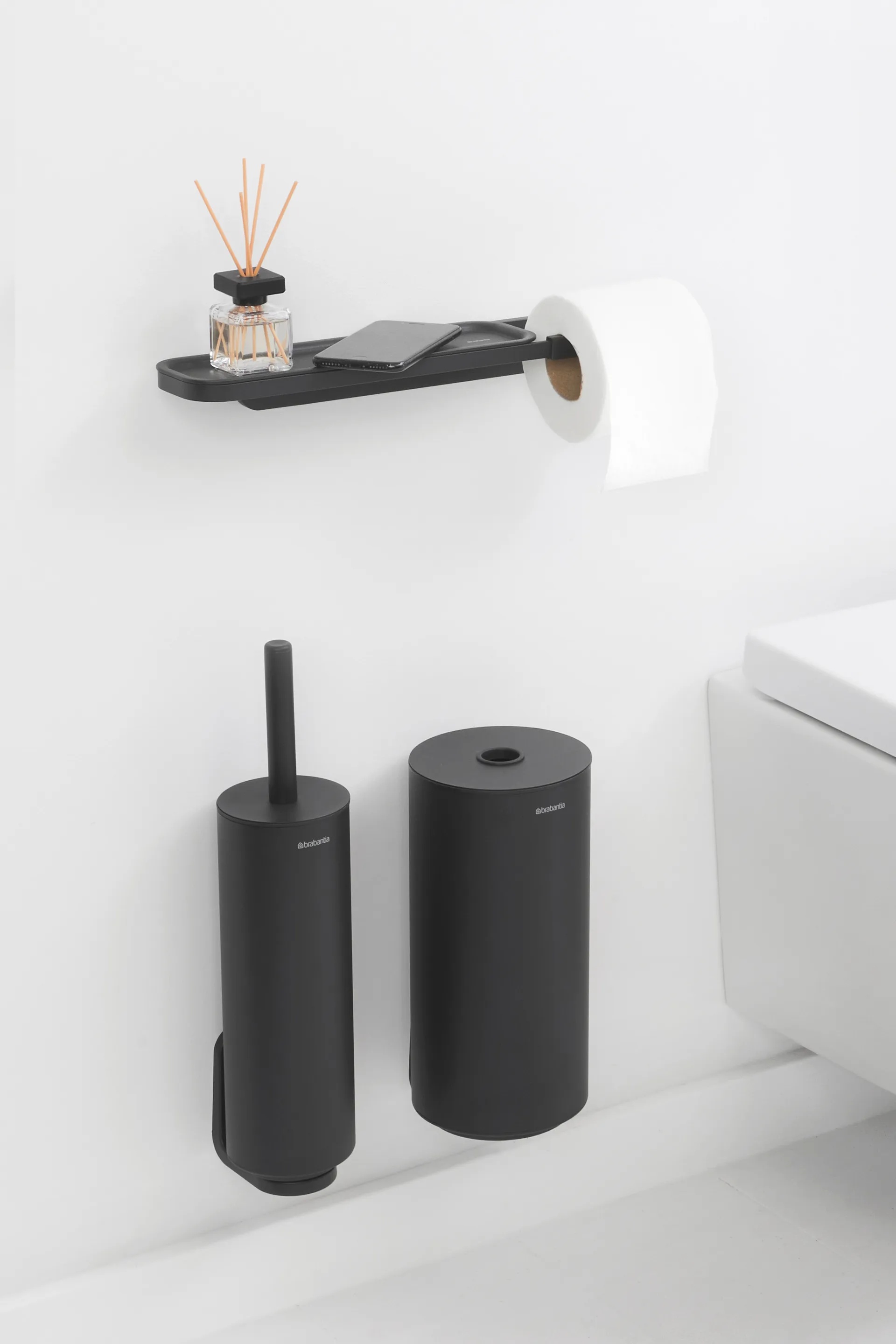 MindSet Toiletrulleholder med hylde, Mineral Infinite Grey Brabantia