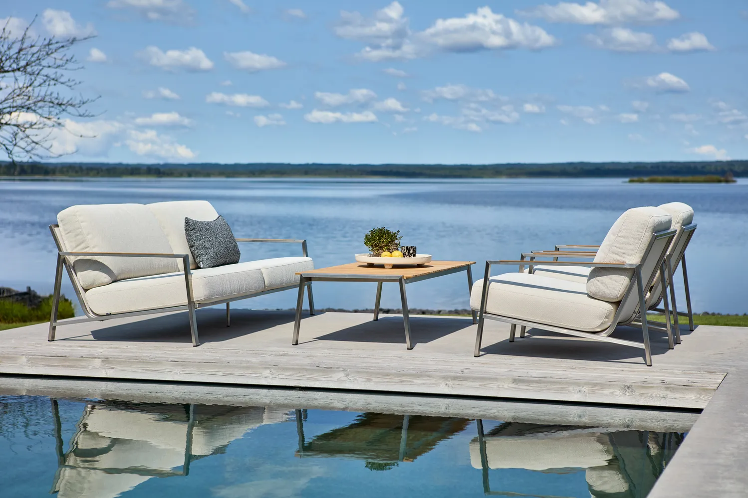 Naos sofa, Stainless steel-dot beige, 2,5-personers Brafab