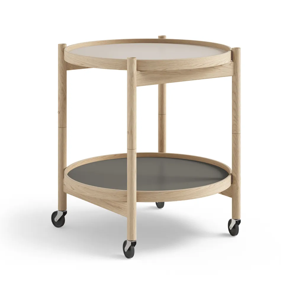 Bølling Tray Table model 50 rullebord, stone, ubehandlet understel i eg Brdr. Krüger
