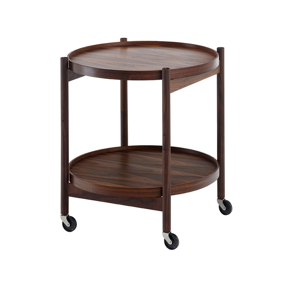 Brdr. Krüger Bølling Tray Table model 50 rullebord valnøddefinér, olieret understel i valnød