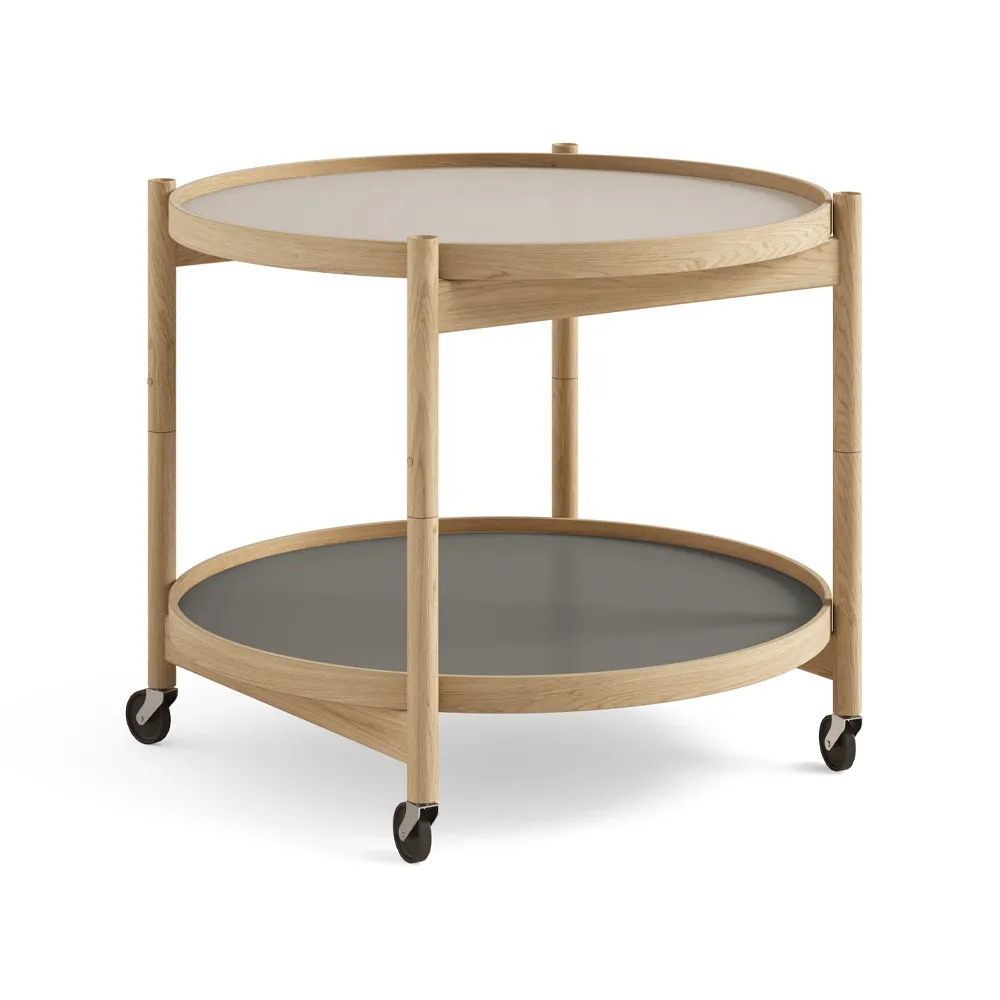 Bølling Tray Table model 60 rullebord, stone, olieret understel i eg Brdr. Krüger