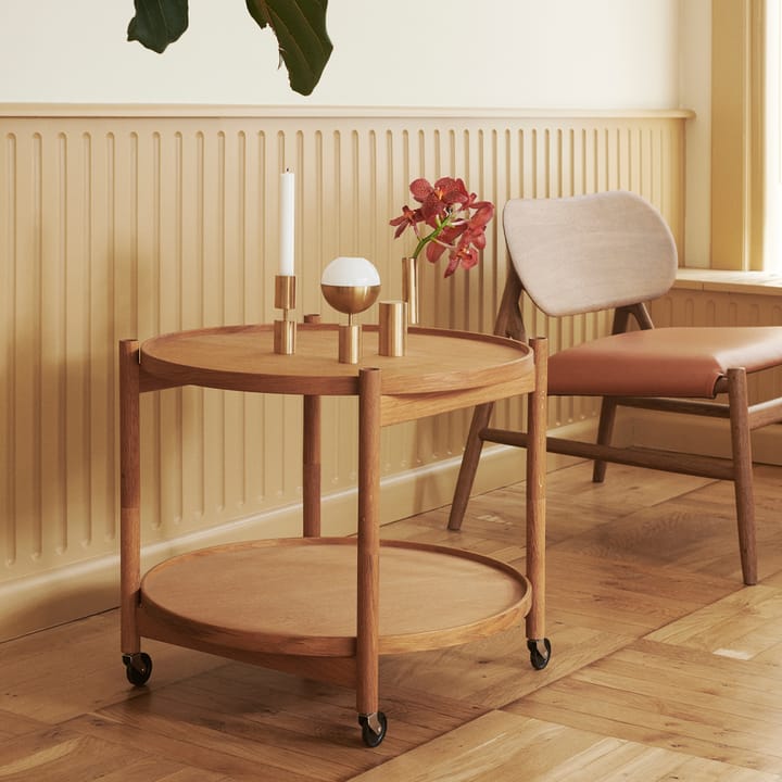 Bølling Tray Table model 60 rullebord, stone, sortlakeret understel i eg Brdr. Krüger