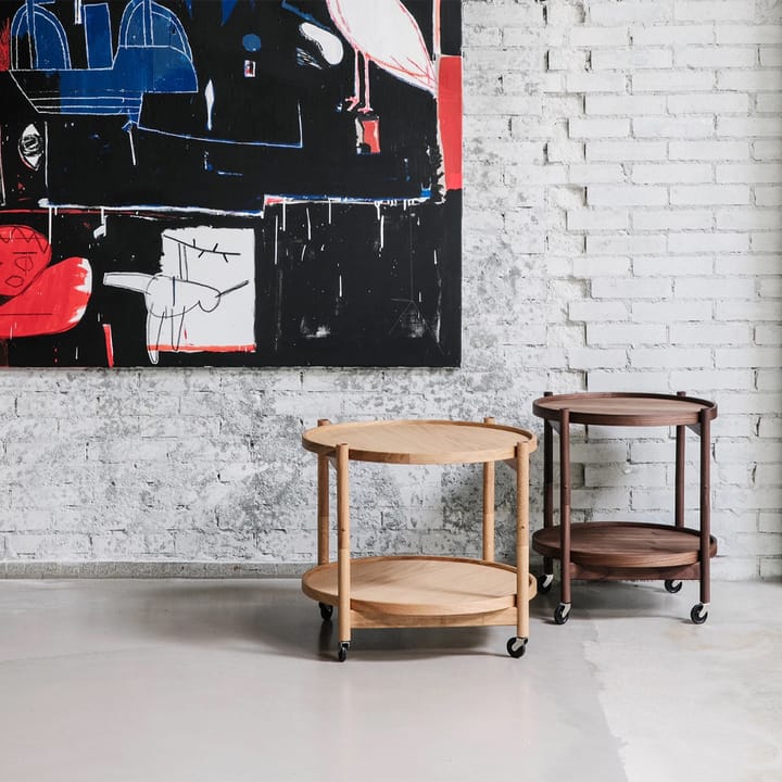 Bølling Tray Table model 60 rullebord, stone, sortlakeret understel i eg Brdr. Krüger