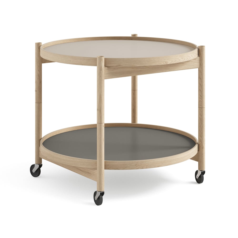 Brdr. Krüger Bølling Tray Table model 60 rullebord stone, ubehandlet understel i eg