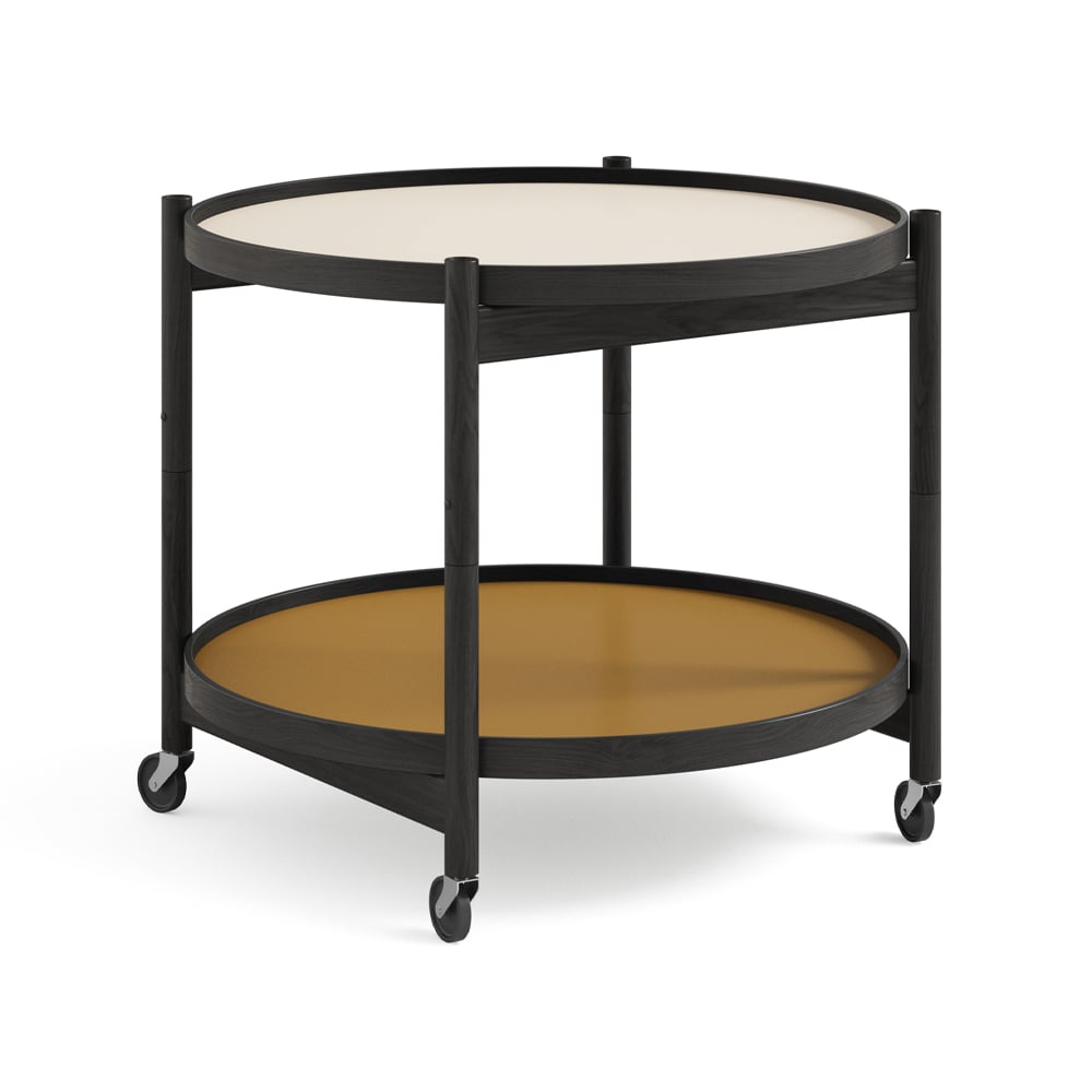 Brdr. Krüger Bølling Tray Table model 60 rullebord sunny, sortlakeret understel i eg