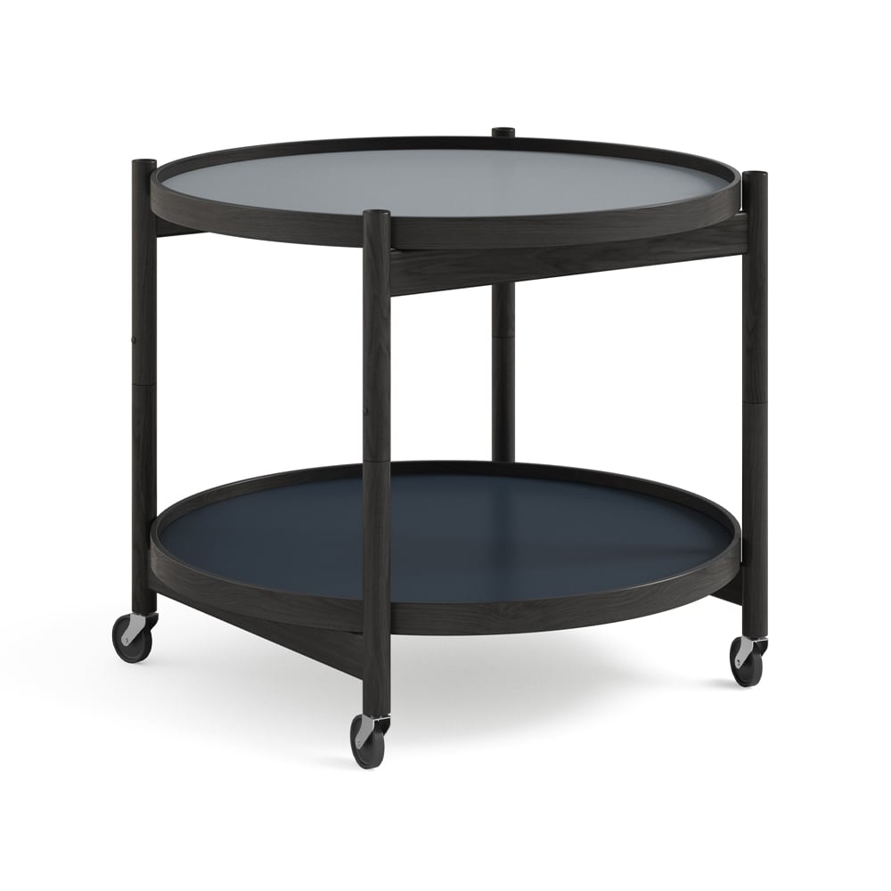 Brdr. Krüger Bølling Tray Table model 60 rullebord water, sortlakeret understel i eg