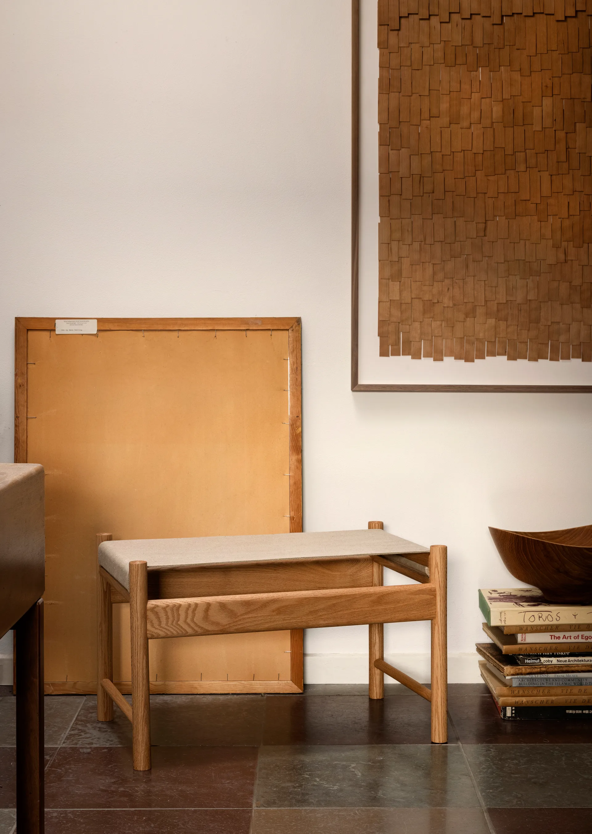 HB skammel, Olieret eg/Canvas Brdr. Krüger