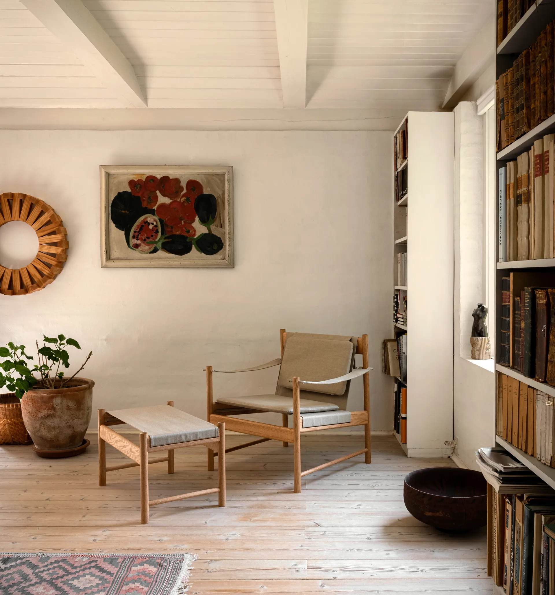 HB skammel, Olieret eg/Canvas Brdr. Krüger